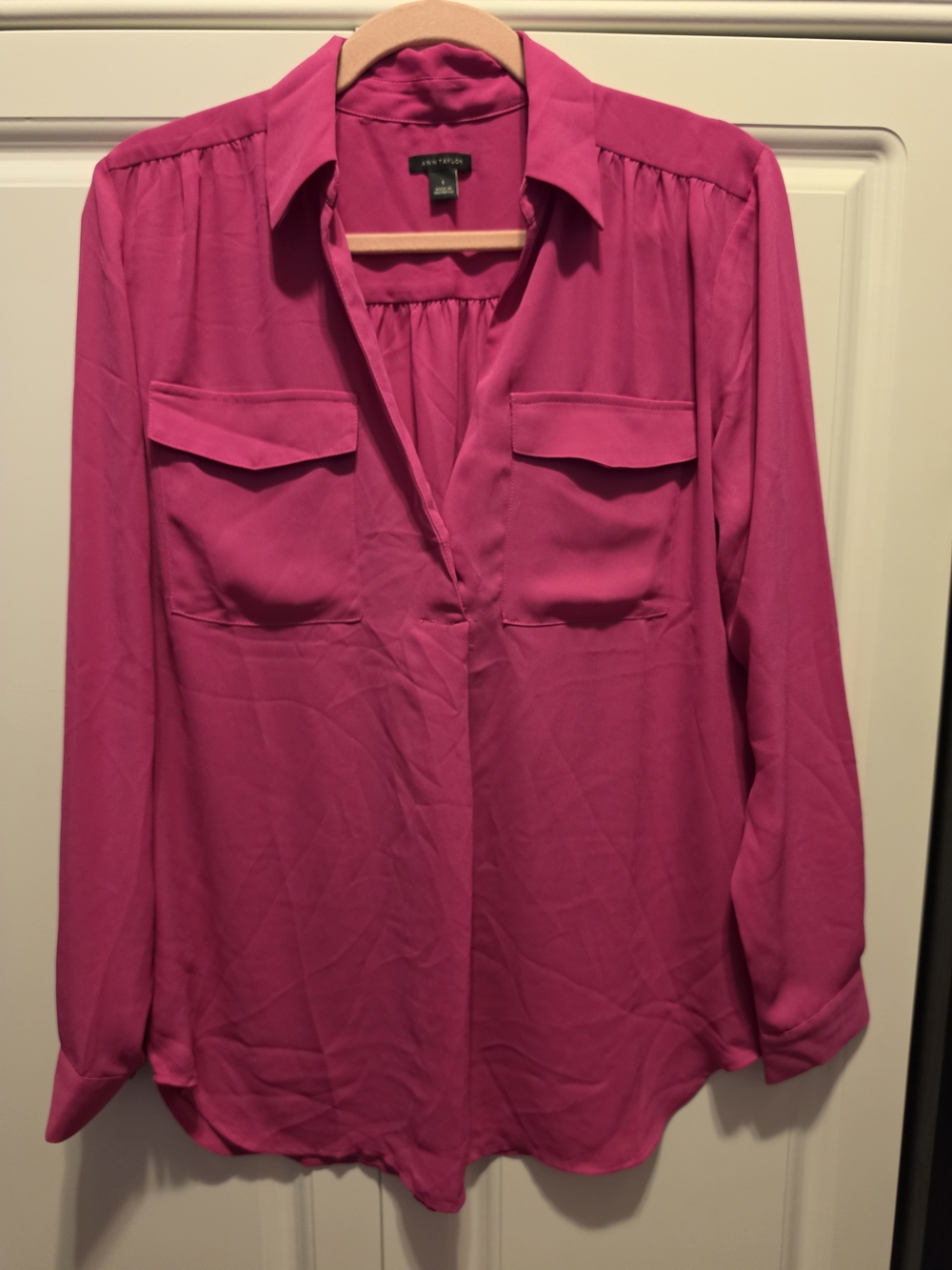 Ann Taylor Bright Fuchsia One Button-Front Blouse